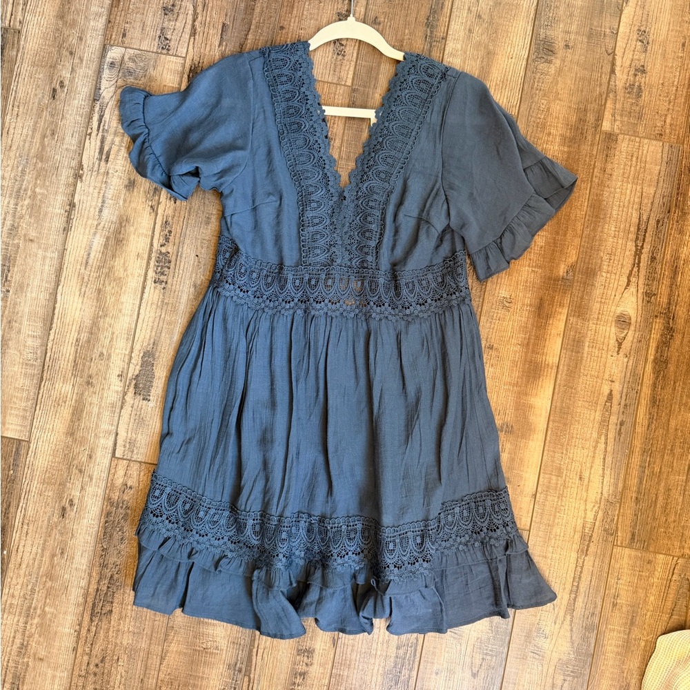 Blue Lace Trim Dress